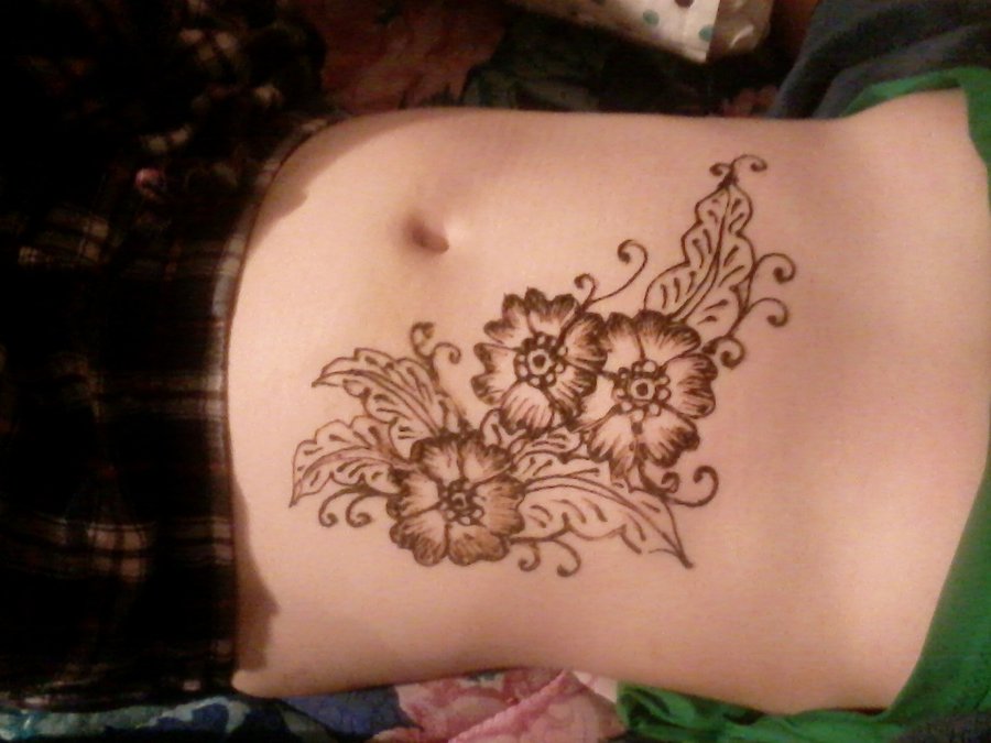 Henna Flowers Tattoo On Belly