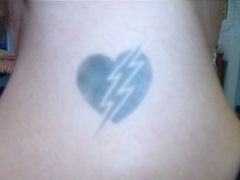 Lightning Bolt & Heart Tattoo on Back Neck