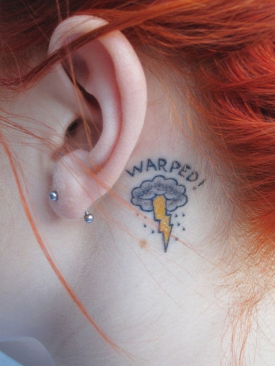 Tiny Lighting Tattoo Behind Ear