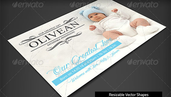 Baby Announcement Card Classic Swirl