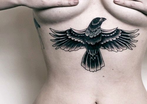 Crow Raven Tattoo under Breast