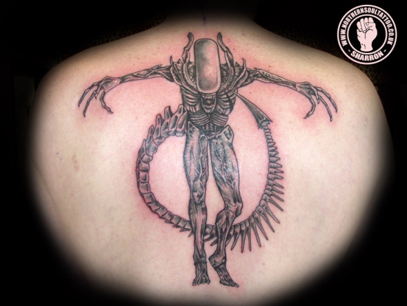 Standing Alien Tattoo on Back