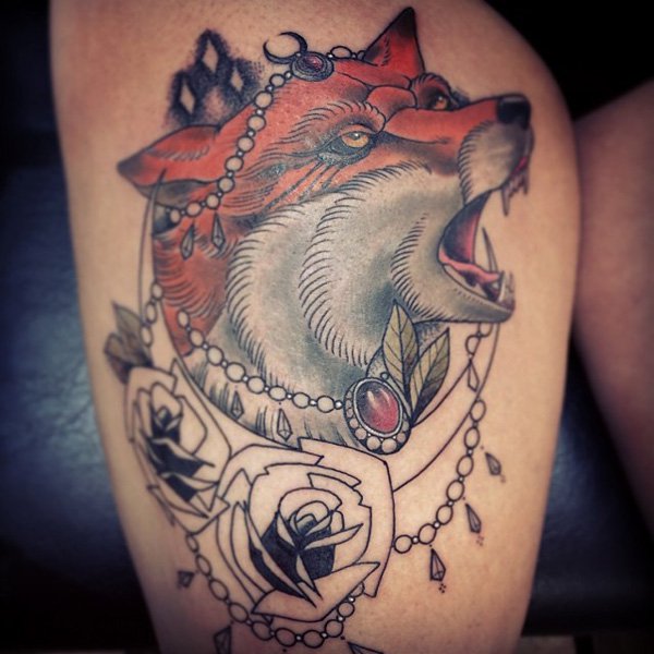 Thigh Fox Tattoo