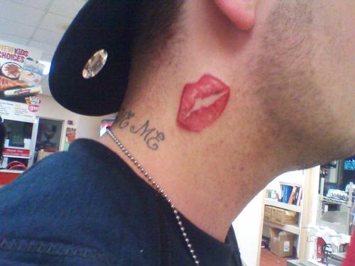 Lip stick Tattoo on Neck