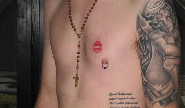 Sexy Kiss Tattoo on Chest