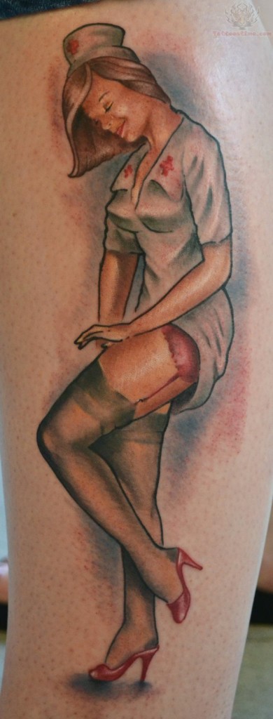 Sexy Nurse Tattoo on Leg