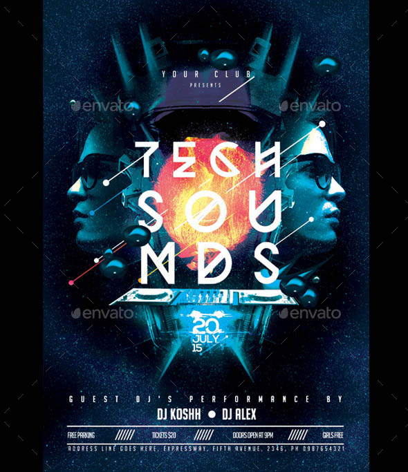 Tech Sound PSD Poster Flyer Template