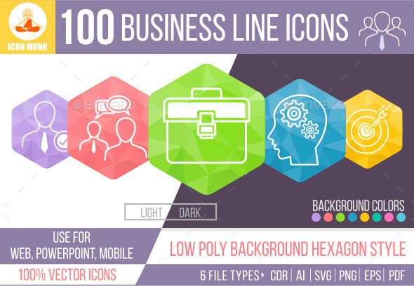 100 Business Hexagone line Icons