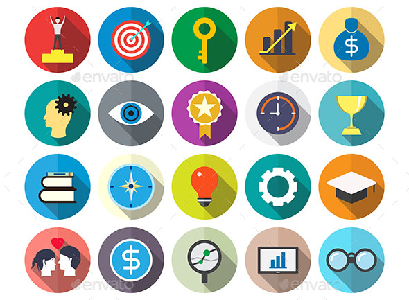 business and success flat icon set, vector illustration