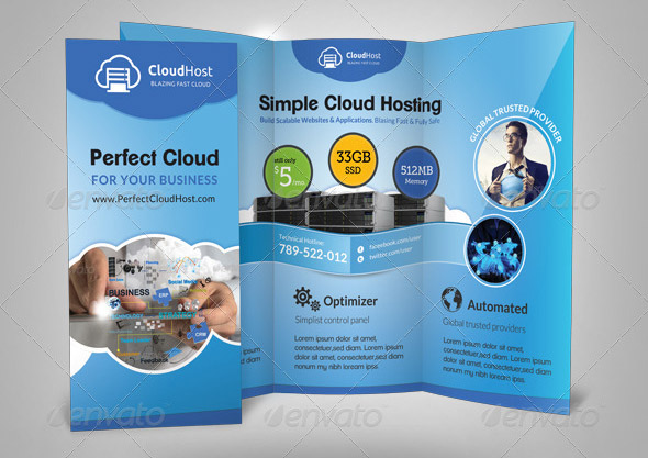 Cloud Hosting Service Tri-Fold Brochure Template